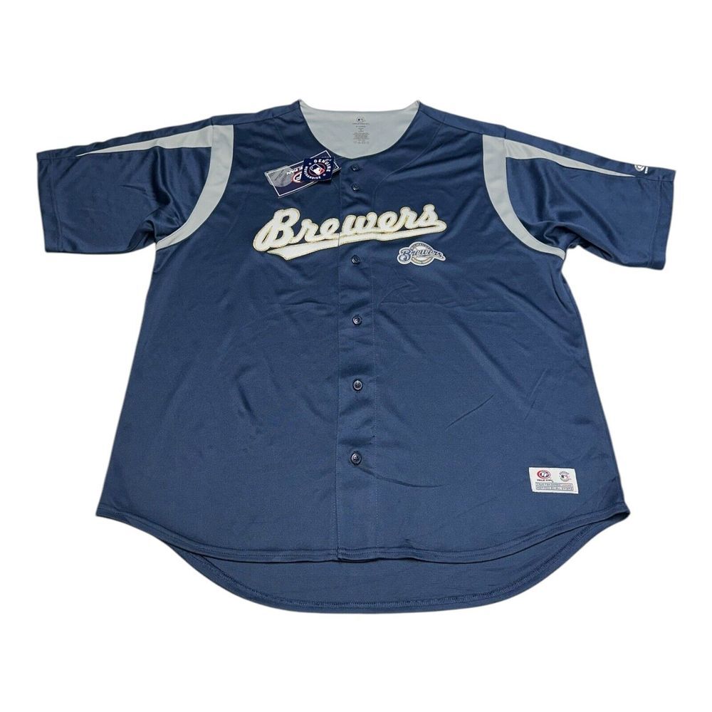 True Fan Milwaukee Brewers Jersey Men's Size XL Navy Blue Blank MLB‎ Baseball